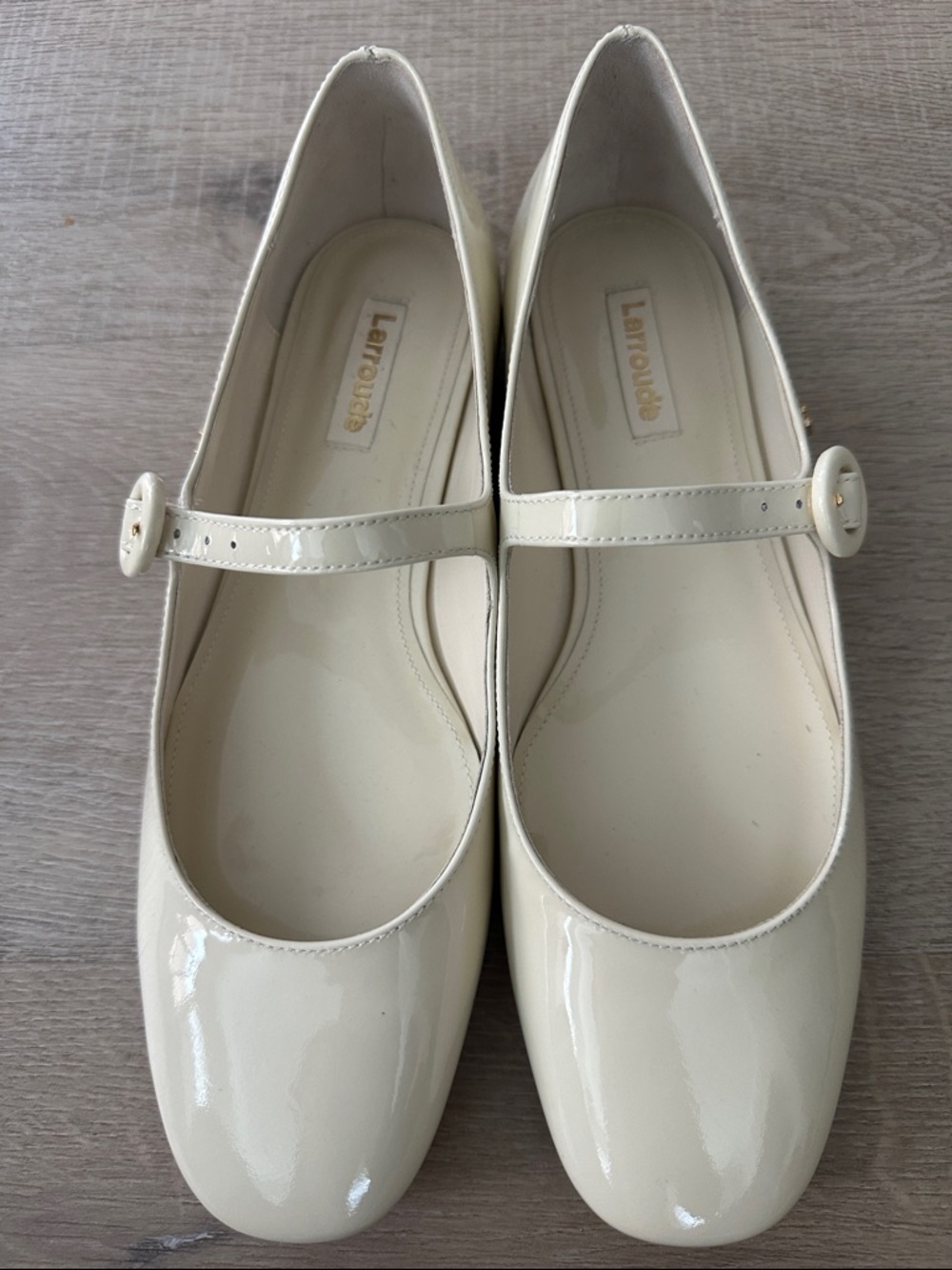 Larroudé Blair Cream Patent Mary Jane Flats